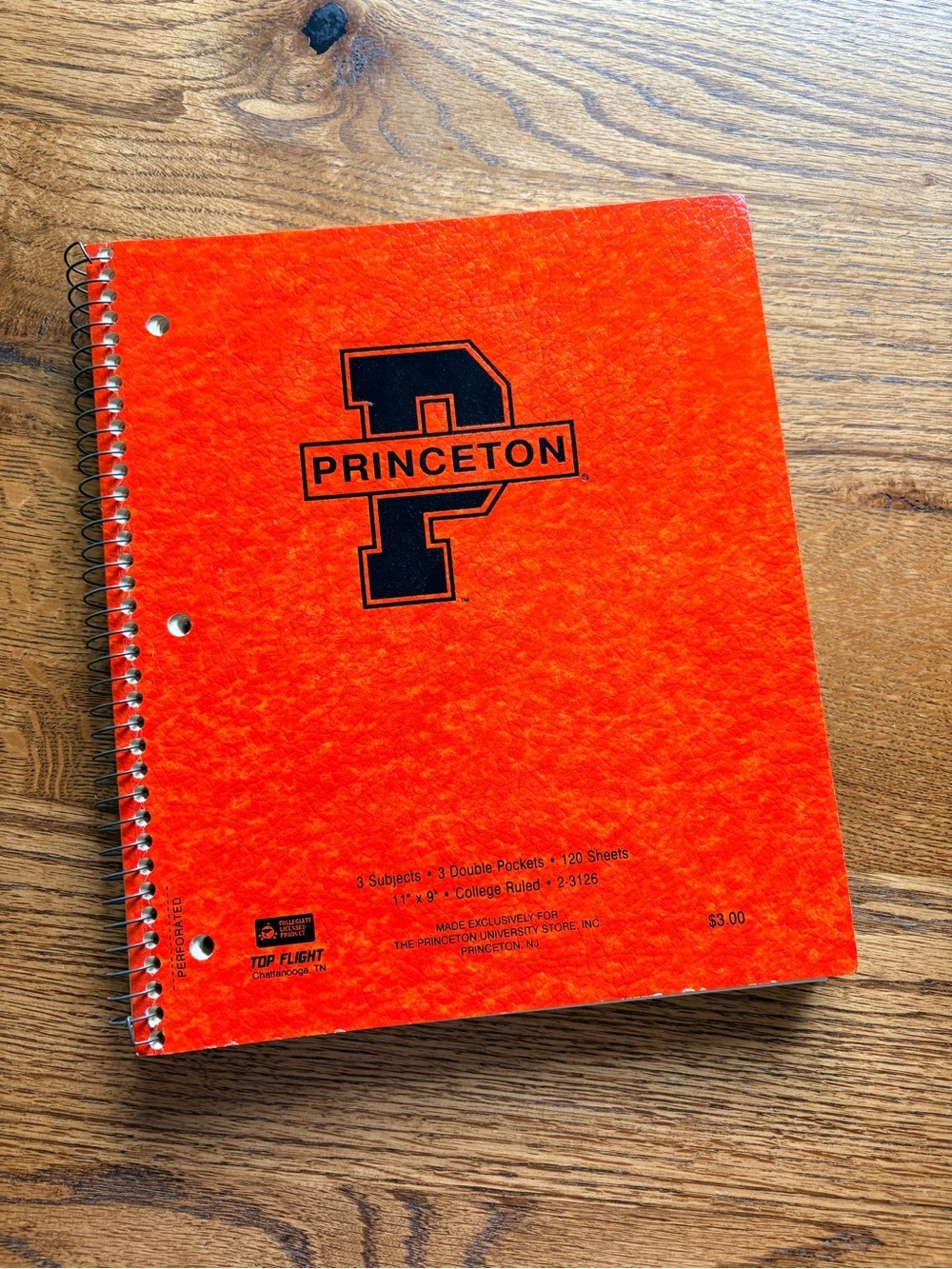 Vintage Princeton Spiral College- Ruled 3 Subject Notebook in Orange- Top Flight